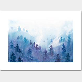 Misty Forest Watercolour Painting Posters and Art